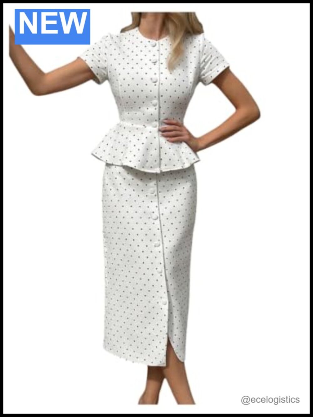MakeMeChic Women's 2 Piece Business Casual Outfits Polka Dots Peplum Tops